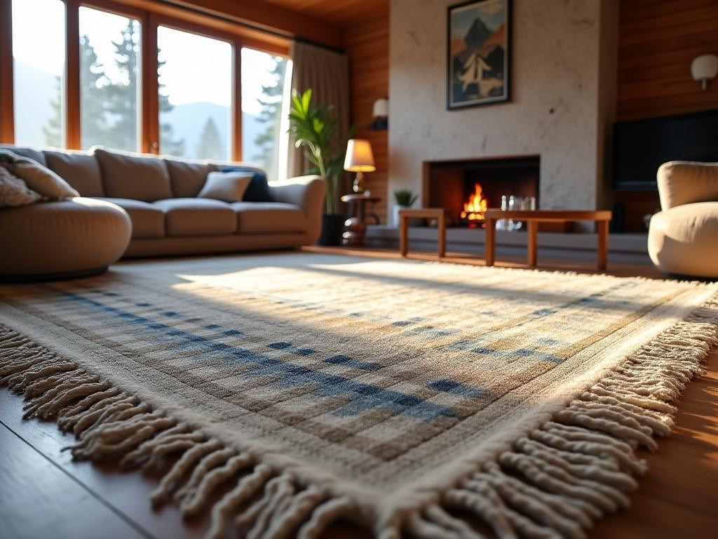 Handwoven Swiss alpine rug in chalet living room